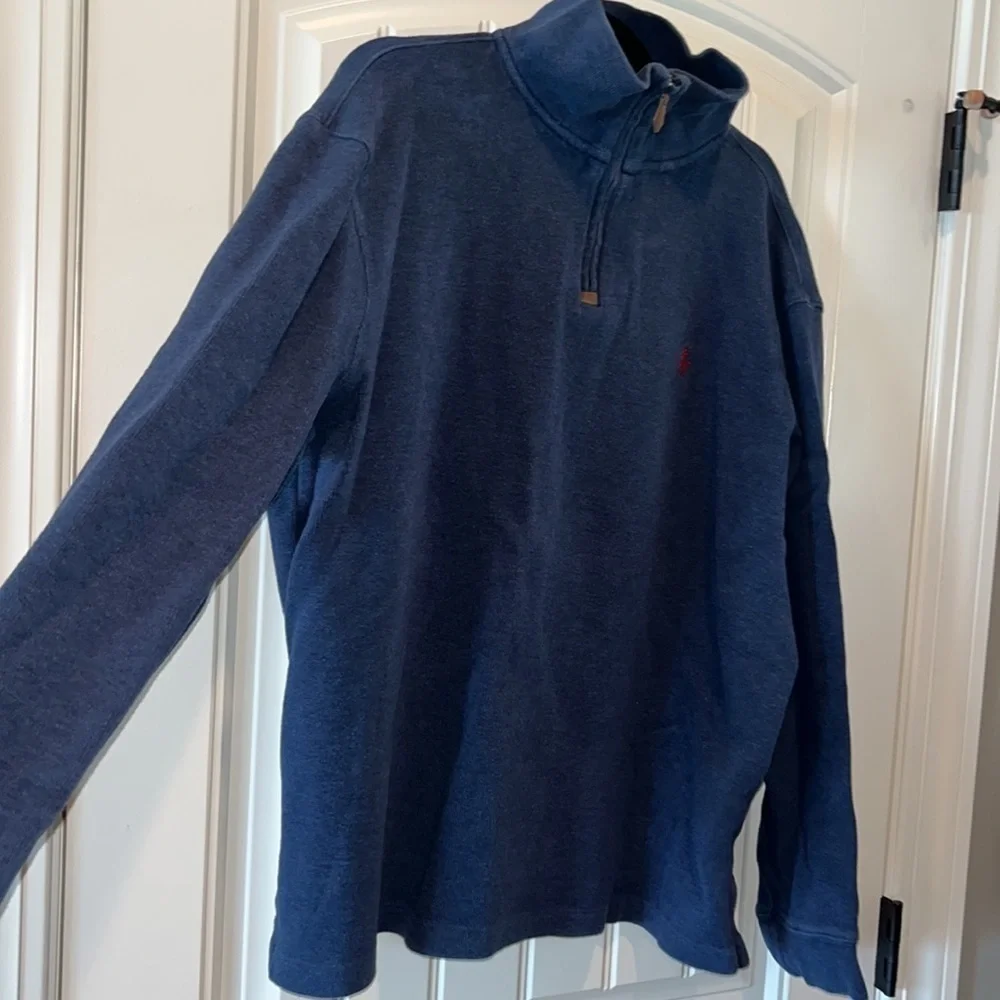 Polo Ralph Lauren navy 1/4 zip cotton sweater XL preppy red horse quarter zip